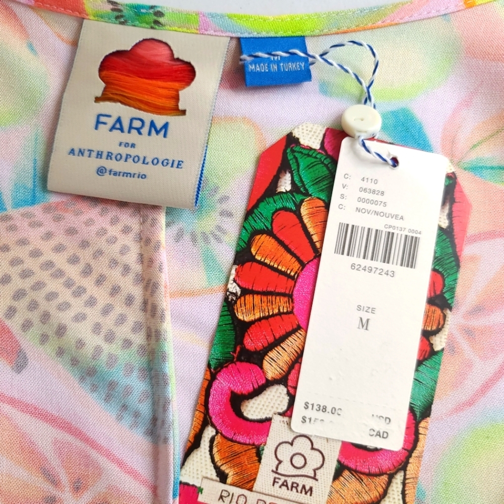 Anthropologie Farm Rio Rainbow Forest Fruits Print Wrap Blouse - Picture 5 of 13